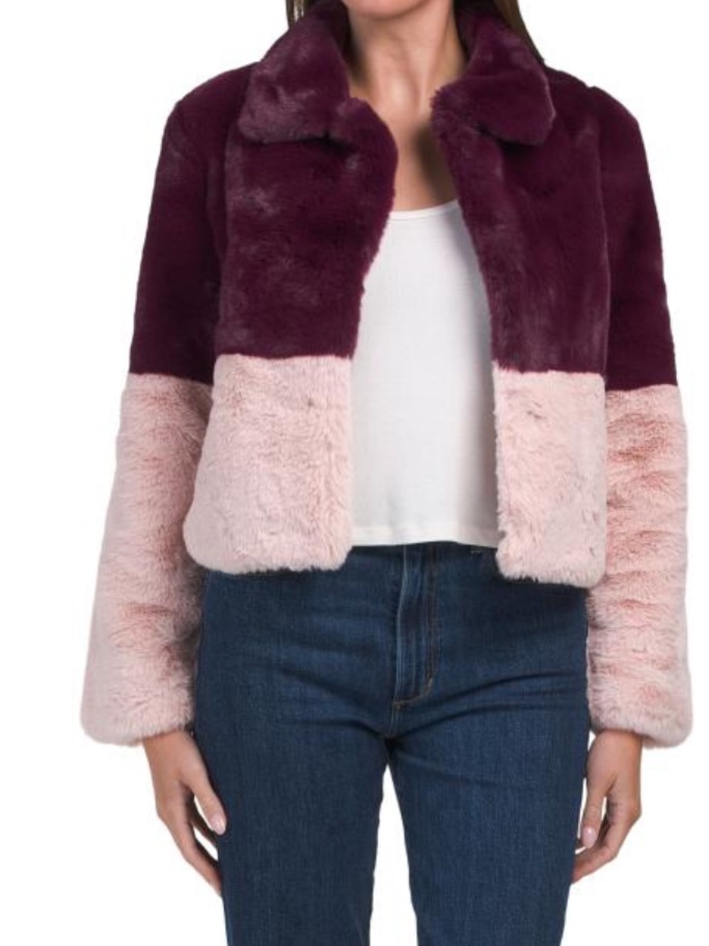AS BY DF Faux Fur Colorblock Jacket - Plum Wine